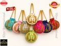 Peacock Embroidered Potli Bags with Golden Bead Handle for Wedding & Festive Wear
