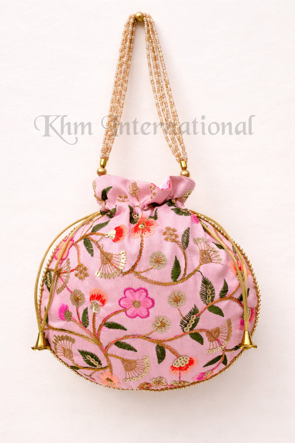 Floral Embroidered Potli Bag for Women | 9x9 Inch Indian Wedding Favor Purse, Bridal Drawstring Handbag, Ethnic Party Clutch
