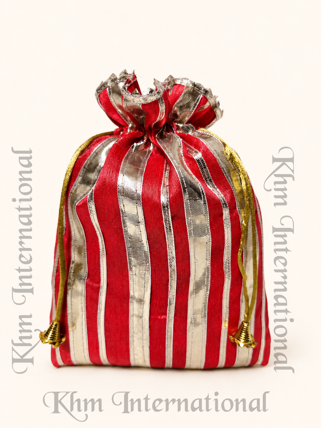 Striped Silk Potli Bag 7x9 Inch, Assorted Colors Indian Wedding Gift Bag, Drawstring Favor Pouch, Traditional Party Return Gift Bag