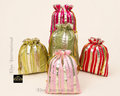 Striped Silk Potli Bag 7x9 Inch, Assorted Colors Indian Wedding Gift Bag, Drawstring Favor Pouch, Traditional Party Return Gift Bag