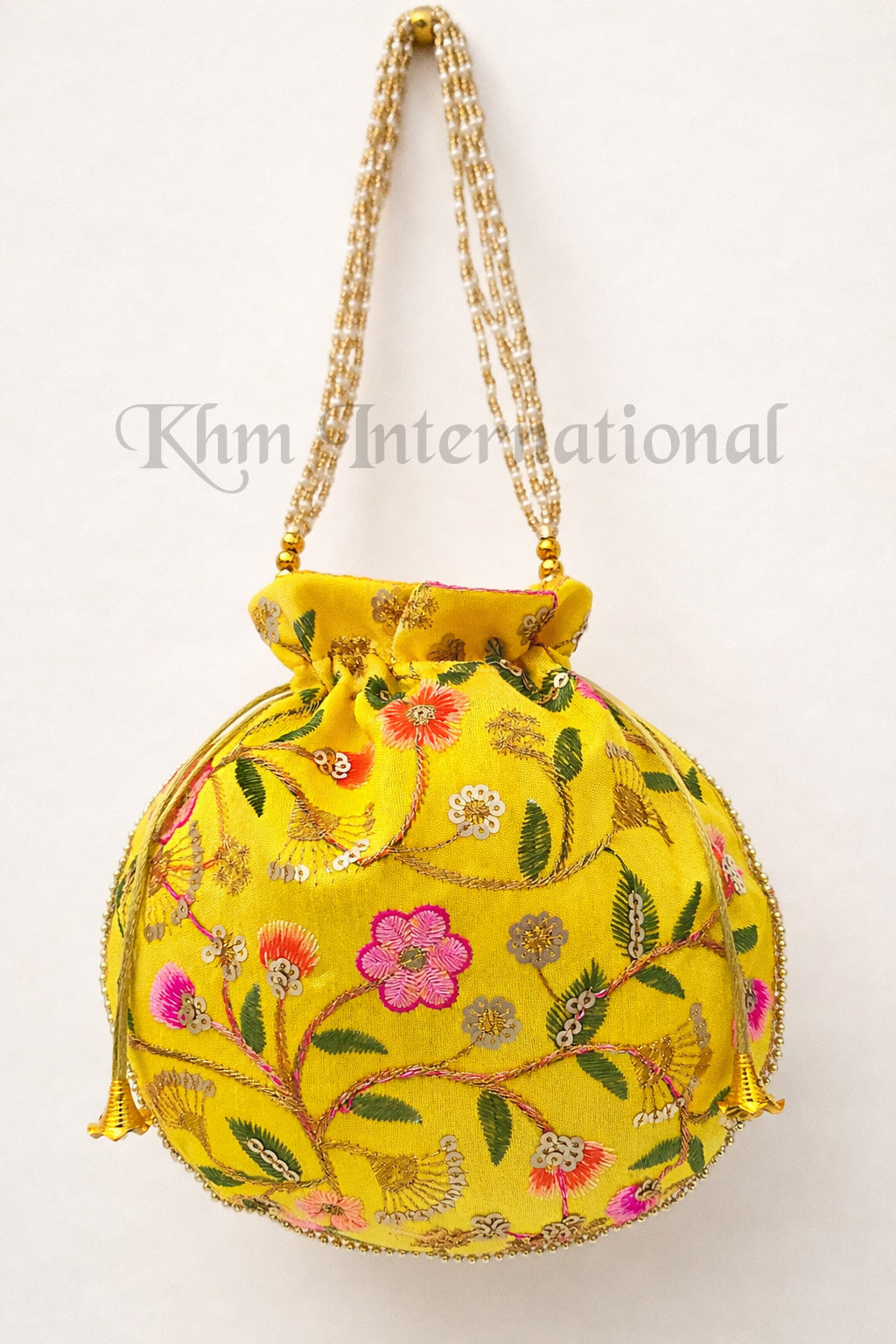 Floral Embroidered Potli Bag for Women | 9x9 Inch Indian Wedding Favor Purse, Bridal Drawstring Handbag, Ethnic Party Clutch